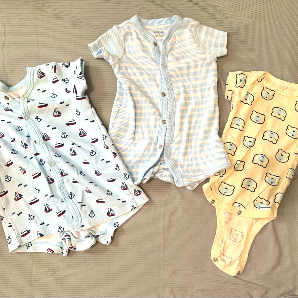 Set of Baby Rompers with Nautical and Bear Prints 3 for $12